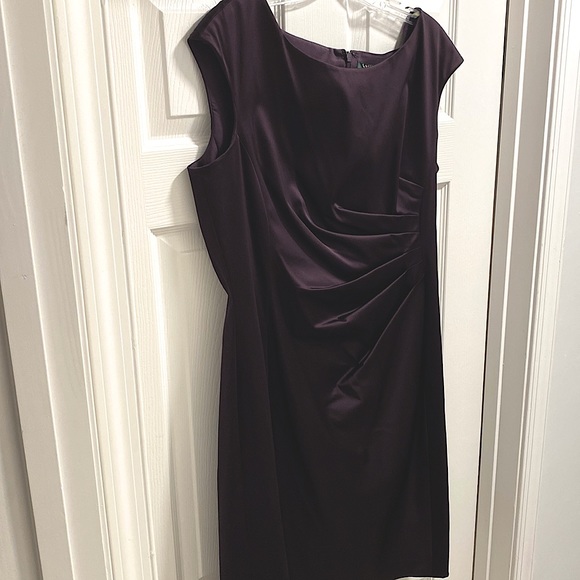 Lauren by Ralph Lauren sateen cocktail dress deep purple eggplant sz 16 body con - Picture 2 of 6